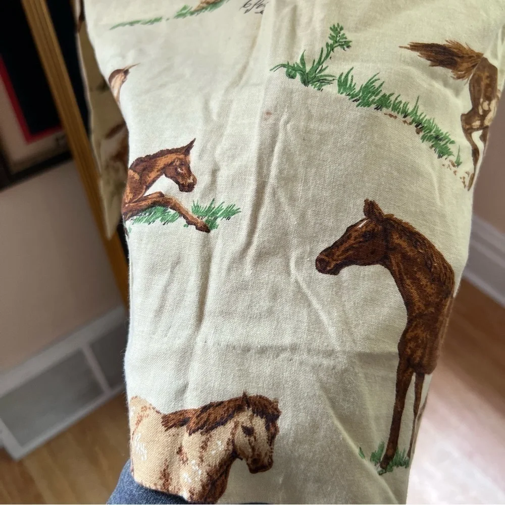 Tregos Westwear Rare Vintage Tan, Brown, Green All Over Horse Print Zip Up Shirt